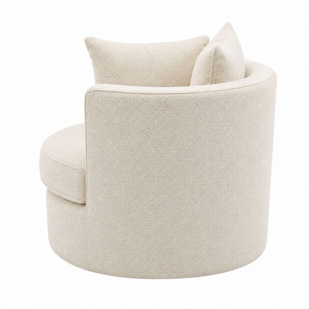 Fauteuil lounge arrondi écru en polyester bouclette avec coussins 82 x 78 x 80 cm