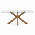 Table à manger rectangulaire en verre trempé transparent et chêne massif 200 x 100 x 75 cm