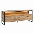 Meuble TV avec 3 tiroirs chêne clair et noir en panneaux de particules 160 x 40 x 60 cm avec éclairage LED