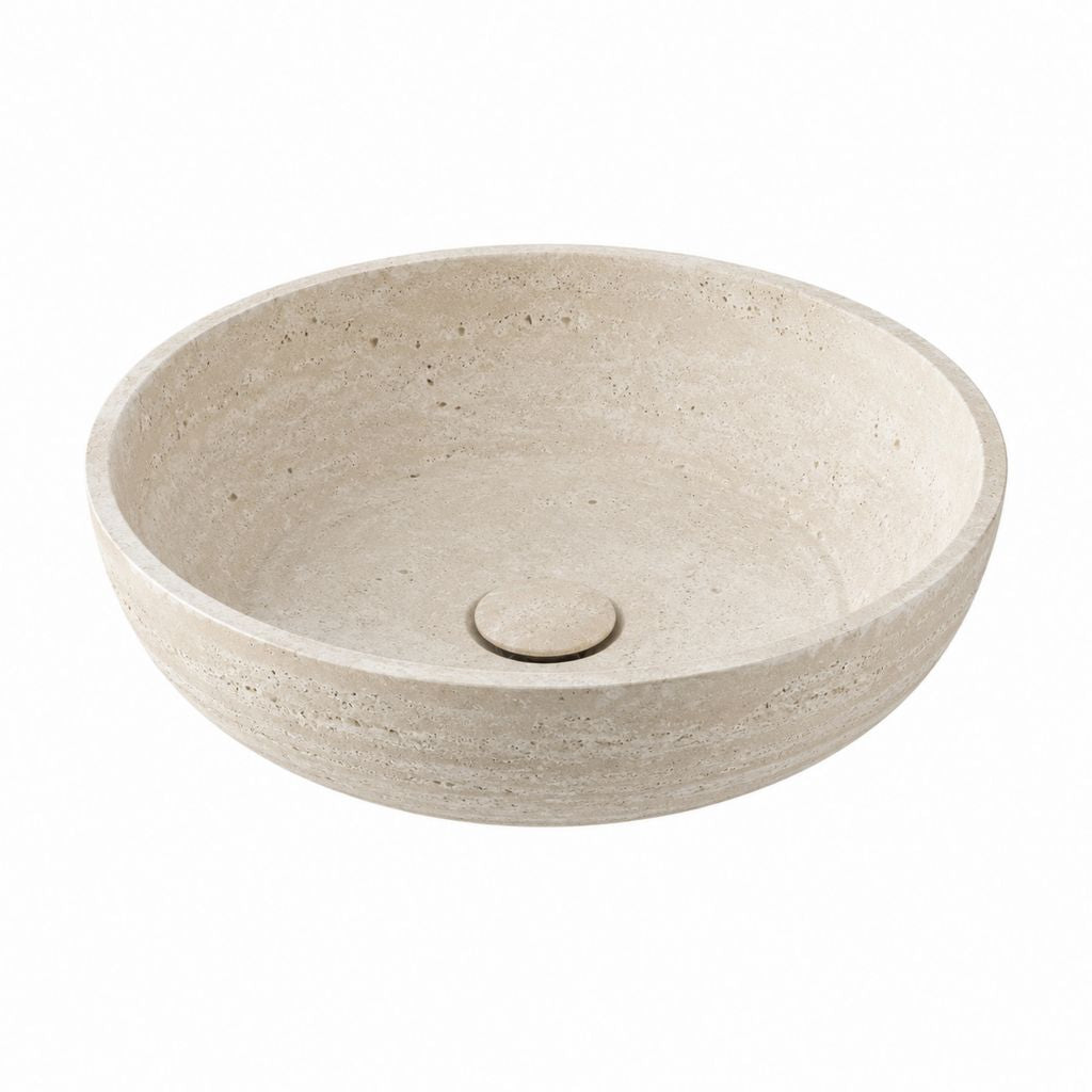 Vasque à poser ronde beige en travertin Ø40 x H12 cm