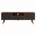 Meuble TV 160 x 40 x 55 cm noir et noyer en MDF avec rangements et passe-câbles
