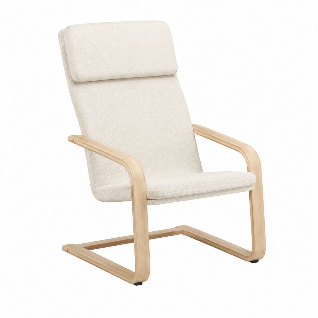 Fauteuil relax inclinable écru en polyester et contreplaqué de bouleau 68 x 82 x 100 cm