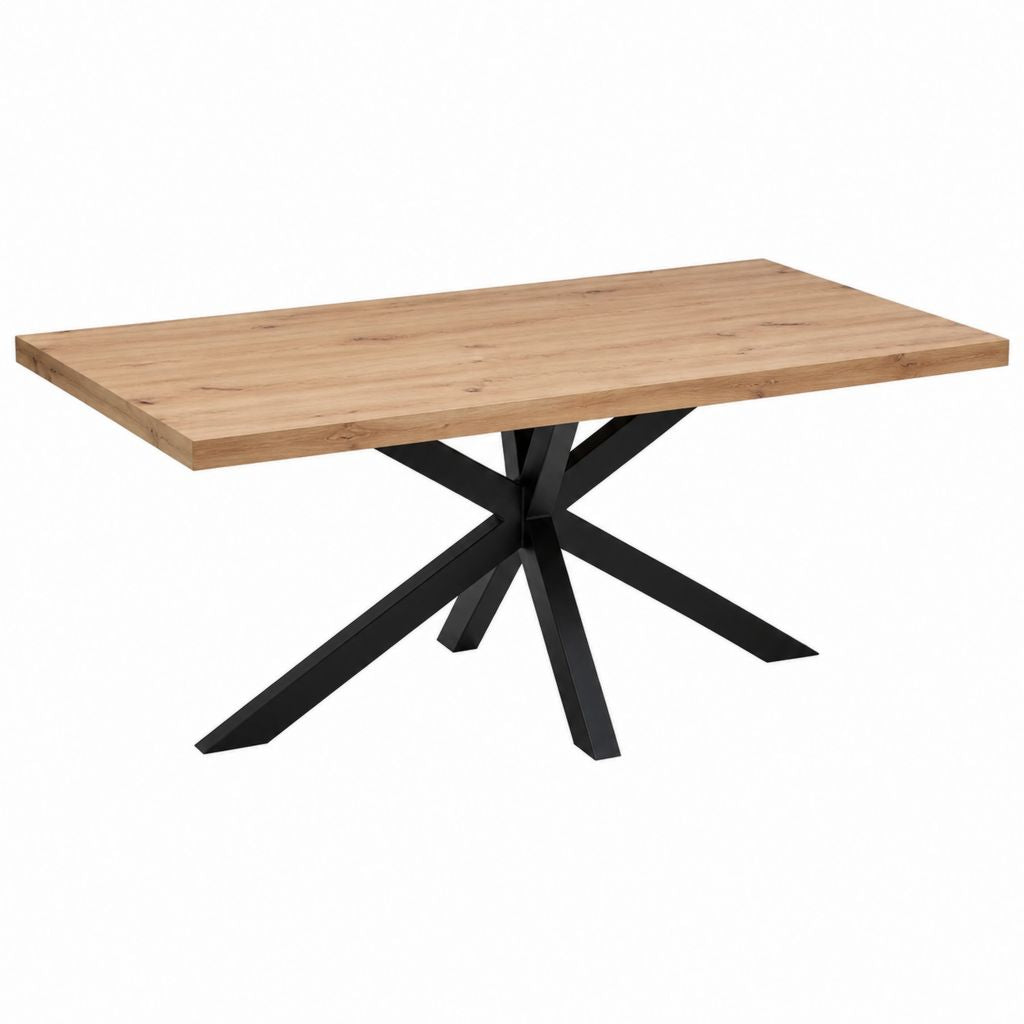 Table à manger rectangulaire en bois massif naturel et acier noir 180 x 90 x 76 cm