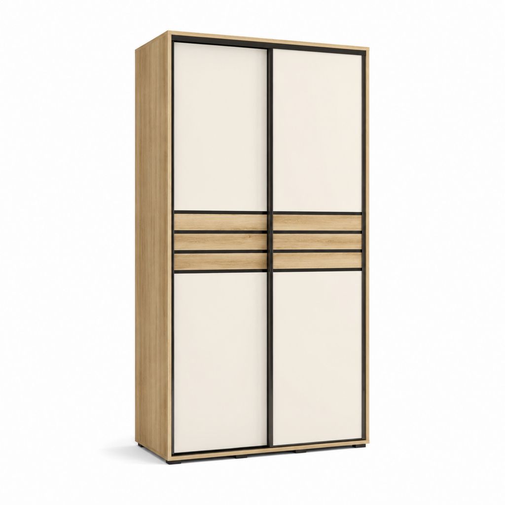 Armoire de chambre à 2 portes coulissantes beige et chêne en panneaux de particules 120 x 60 x 200 cm