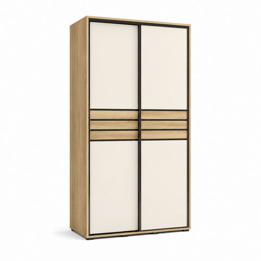 Armoire de chambre à 2 portes coulissantes beige et chêne en panneaux de particules 120 x 60 x 200 cm