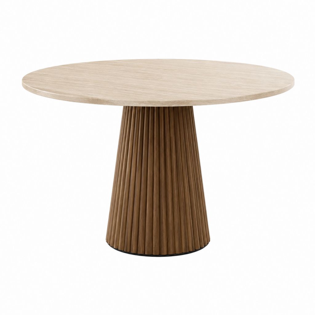 Table à manger ronde en MDF plaqué chêne beige et noyer 120 x 75 cm