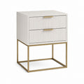 Table de chevet blanche en MDF rectangulaire avec 2 tiroirs et piètement en acier doré 50 x 40 x 60 cm