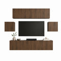 Ensemble meuble TV mural noyer en panneaux de particules 280 x 45 x 190 cm