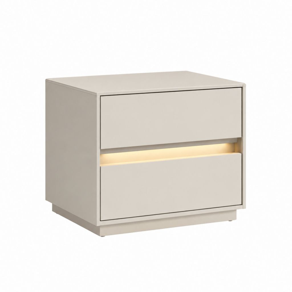 Table de chevet à 2 tiroirs avec éclairage LED beige en MDF rectangulaire 50 x 40 x 50 cm