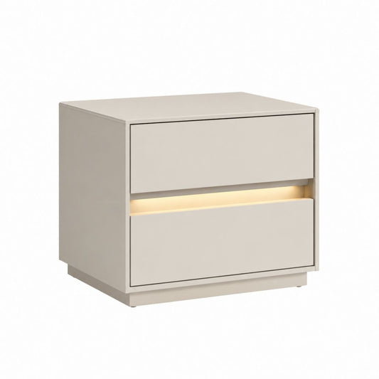 Table de chevet à 2 tiroirs avec éclairage LED beige en MDF rectangulaire 50 x 40 x 50 cm