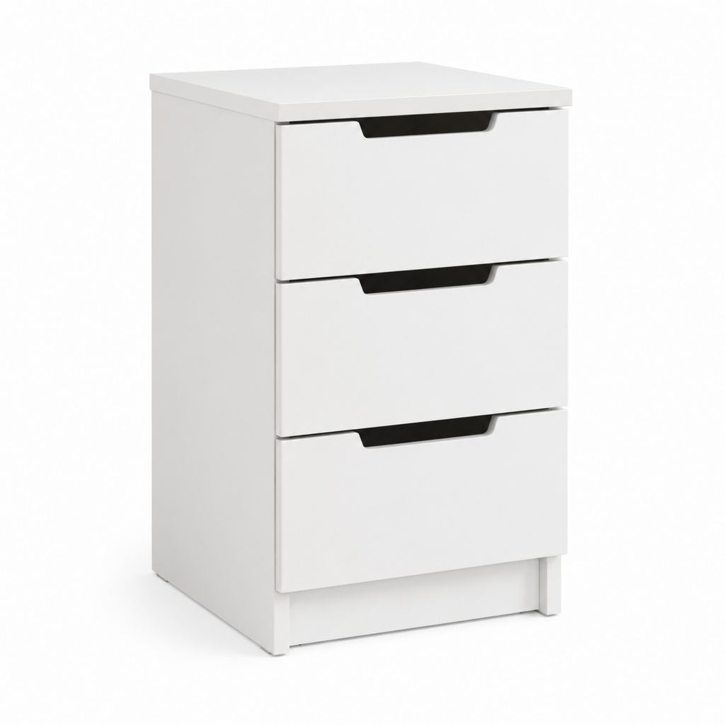 Table de chevet blanche en MDF rectangulaire à 3 tiroirs 40 x 35 x 60 cm