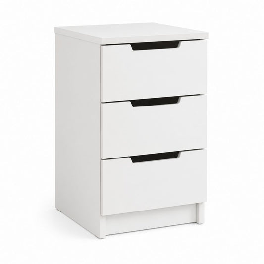 Table de chevet blanche en MDF rectangulaire à 3 tiroirs 40 x 35 x 60 cm