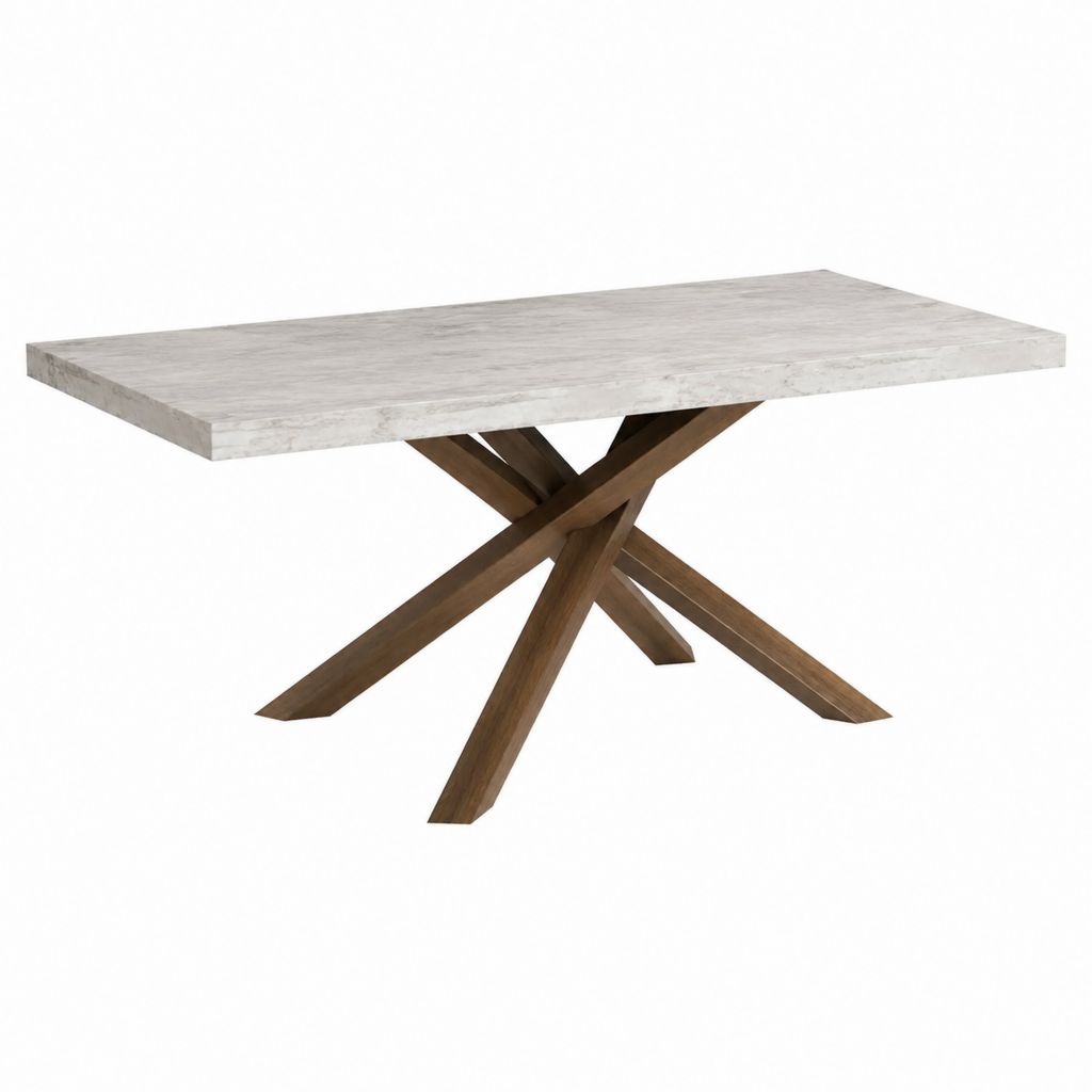 Table à manger rectangulaire blanche effet marbre et noyer 180 x 90 x 76 cm