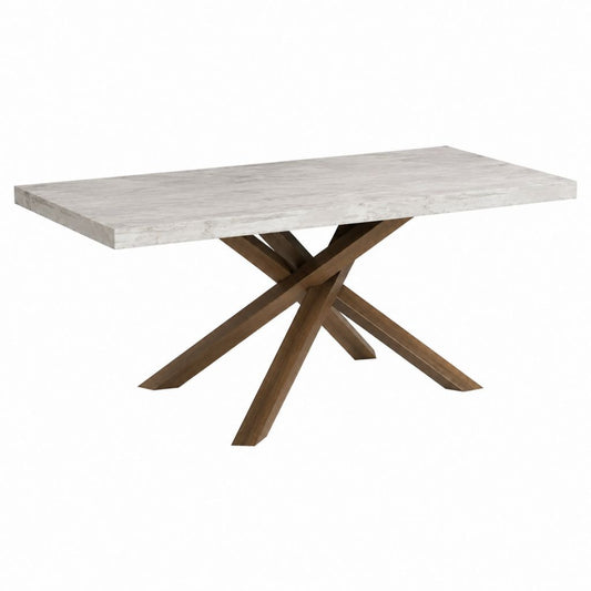 Table à manger rectangulaire blanche effet marbre et noyer 180 x 90 x 76 cm