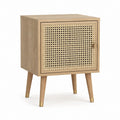 Table de chevet 1 porte beige en MDF plaqué chêne avec cannage en rotin 40 x 35 x 60 cm