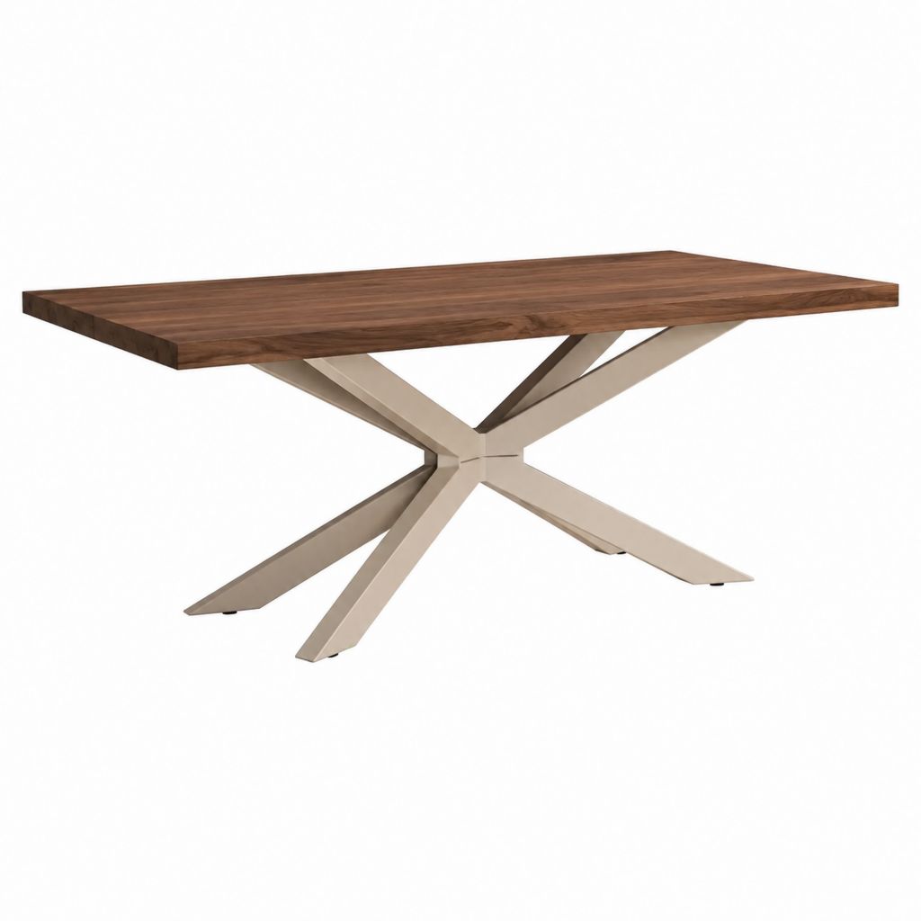 Table à manger rectangulaire marron en bois massif et acier 200 x 100 x 76 cm