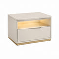 Table de chevet 1 tiroir avec niche éclairée blanc cassé en MDF 50 x 40 x 45 cm