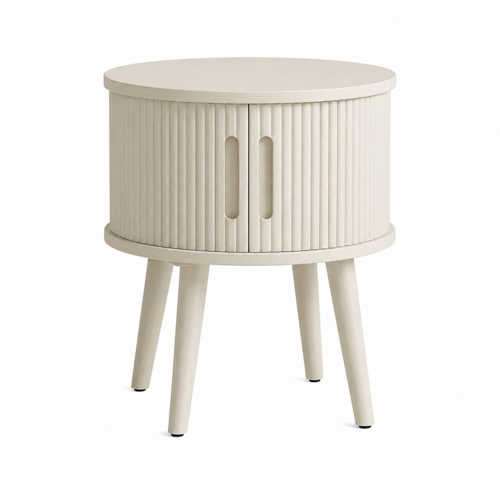 Table de chevet ronde beige en panneaux MDF avec rangement 45 x 60 cm
