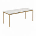 Table à manger extensible blanche effet marbre en céramique et acier inoxydable doré rectangulaire 160-200 x 90 x 76 cm