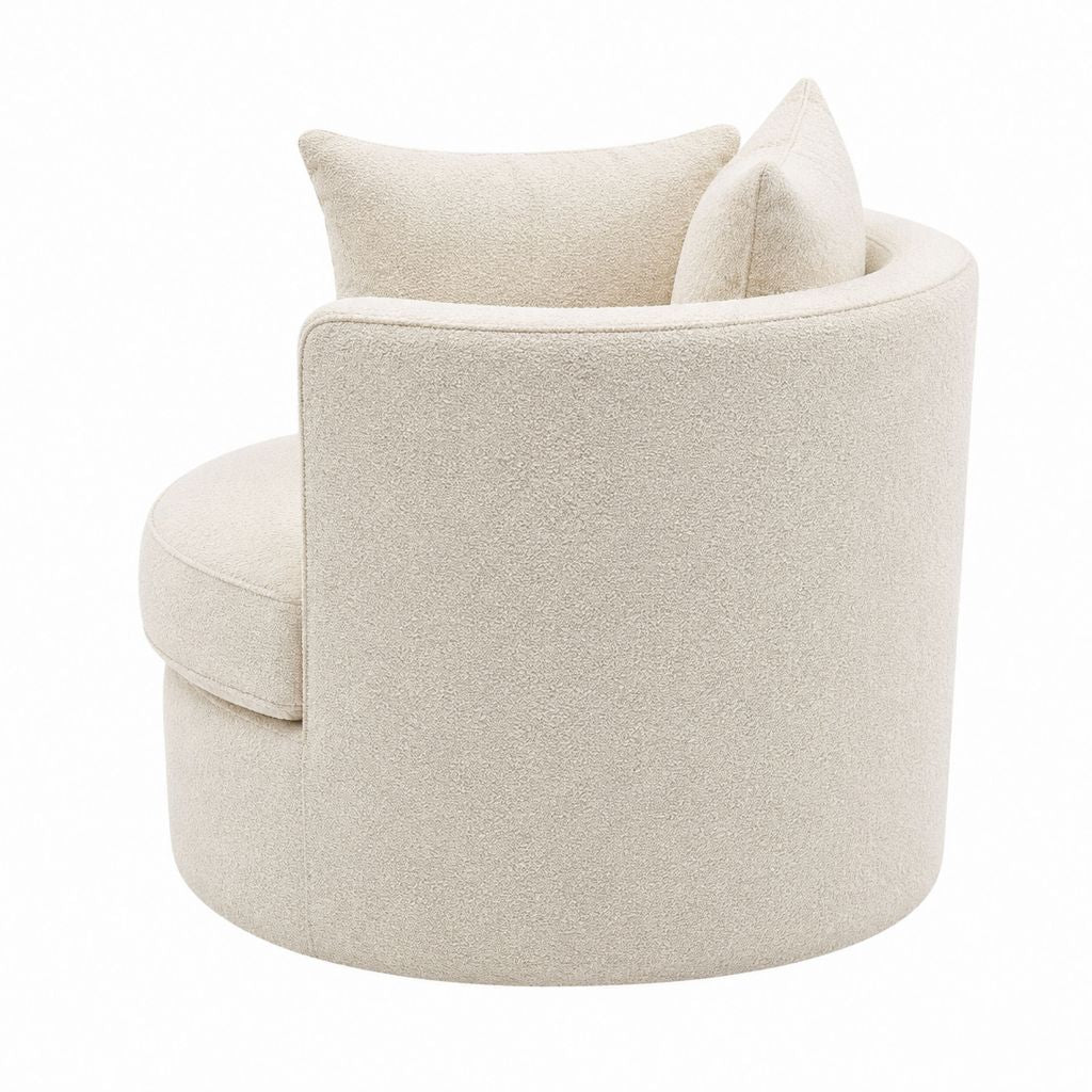Fauteuil lounge arrondi écru en polyester bouclette avec coussins 82 x 78 x 80 cm