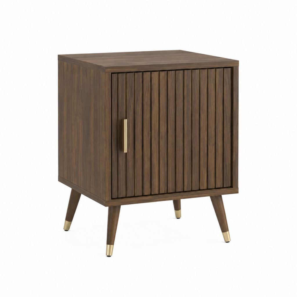 Table de chevet 1 porte marron noyer en MDF plaqué rectangulaire 45 x 40 x 65 cm