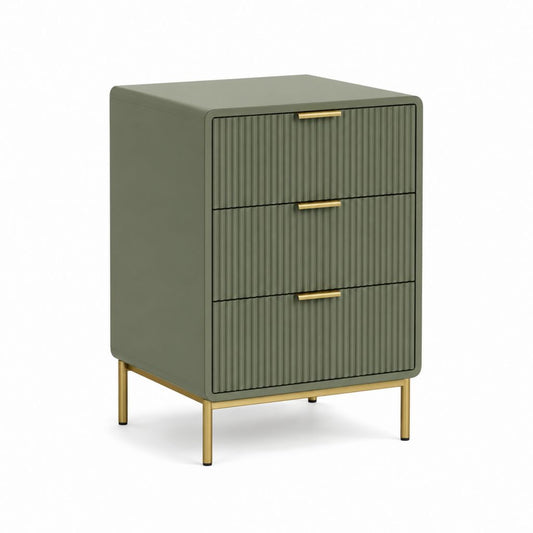 Table de chevet rectangulaire 3 tiroirs vert olive en panneaux MDF 45 x 40 x 65 cm