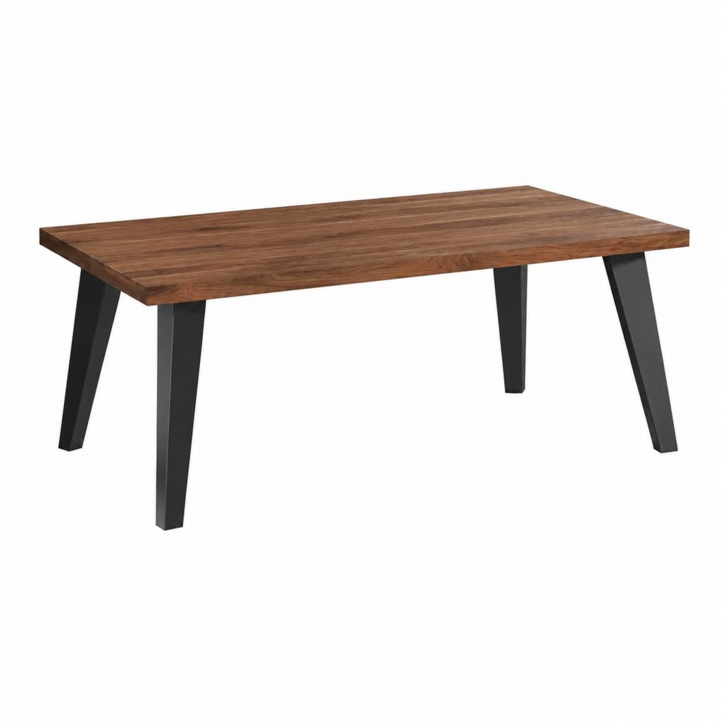 Table à manger rectangulaire marron en bois massif d'acacia et acier noir 180 x 90 x 76 cm